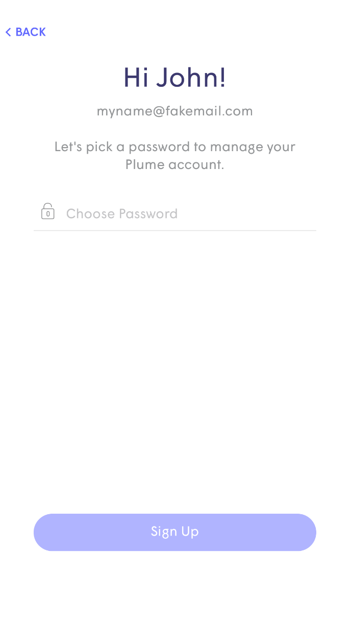 Plume App Create Password Page